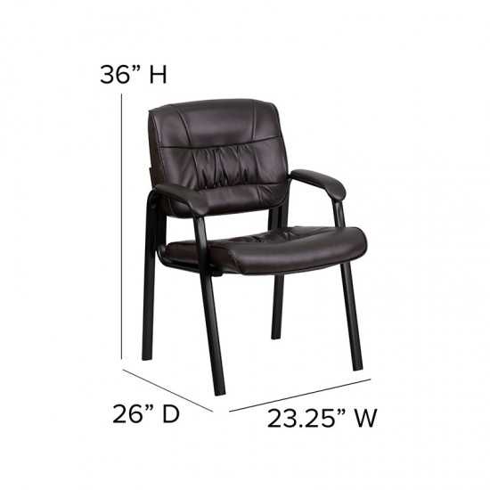 Brown LeatherSoft Executive Side Reception Chair with Black Metal Frame