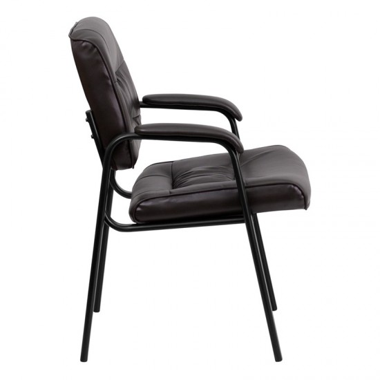 Brown LeatherSoft Executive Side Reception Chair with Black Metal Frame
