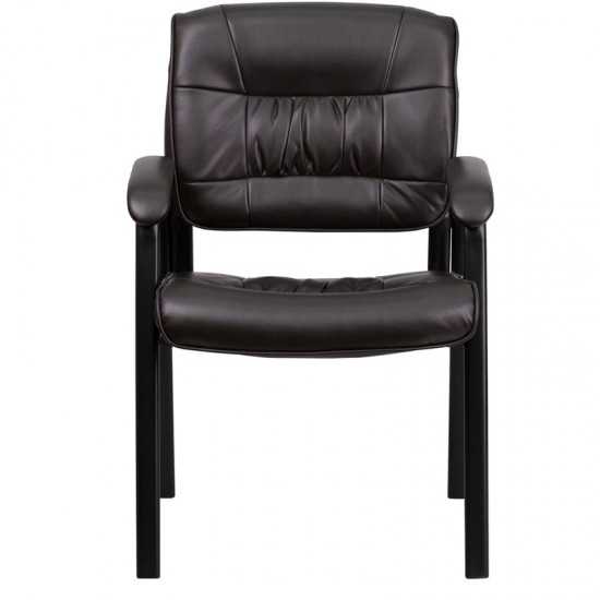 Brown LeatherSoft Executive Side Reception Chair with Black Metal Frame