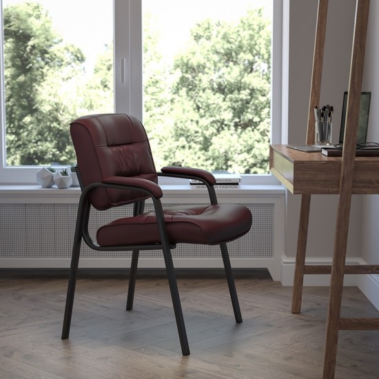 Burgundy LeatherSoft Executive Side Reception Chair with Black Metal Frame