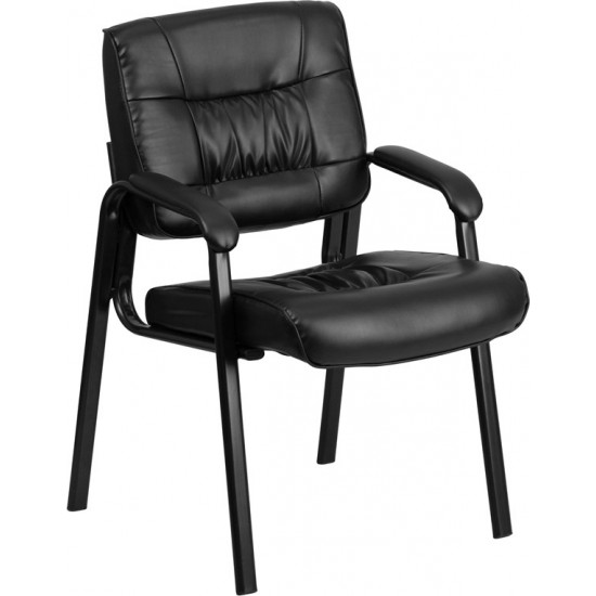 Black LeatherSoft Executive Side Reception Chair with Black Metal Frame