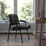 Black LeatherSoft Executive Side Reception Chair with Black Metal Frame