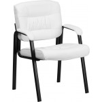 White LeatherSoft Executive Side Reception Chair with Black Metal Frame