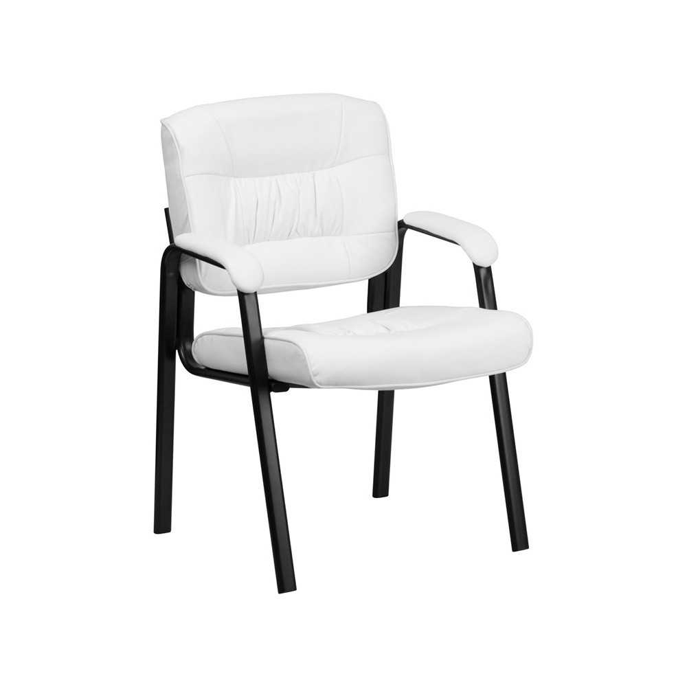 White LeatherSoft Executive Side Reception Chair with Black Metal Frame