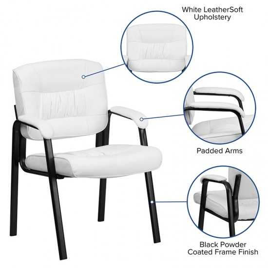 White LeatherSoft Executive Side Reception Chair with Black Metal Frame