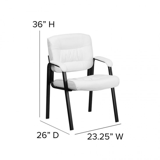 White LeatherSoft Executive Side Reception Chair with Black Metal Frame