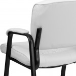 White LeatherSoft Executive Side Reception Chair with Black Metal Frame