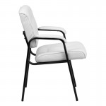 White LeatherSoft Executive Side Reception Chair with Black Metal Frame