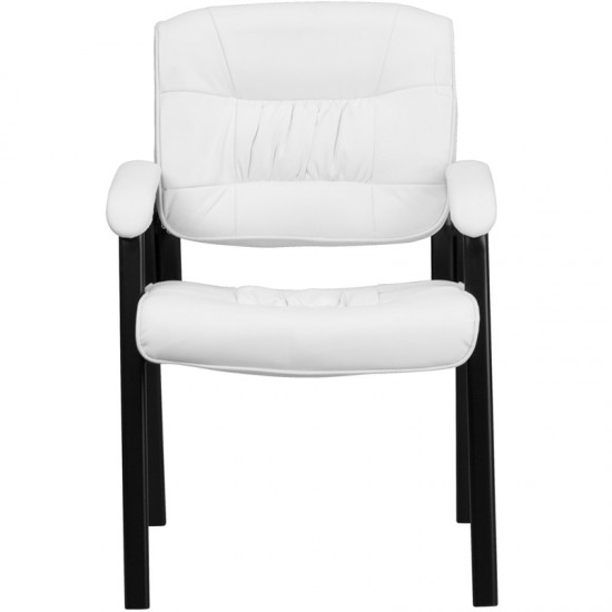 White LeatherSoft Executive Side Reception Chair with Black Metal Frame