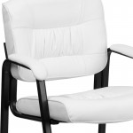 White LeatherSoft Executive Side Reception Chair with Black Metal Frame