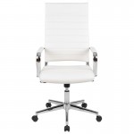 High Back White LeatherSoft Contemporary Ribbed Executive Swivel Office Chair