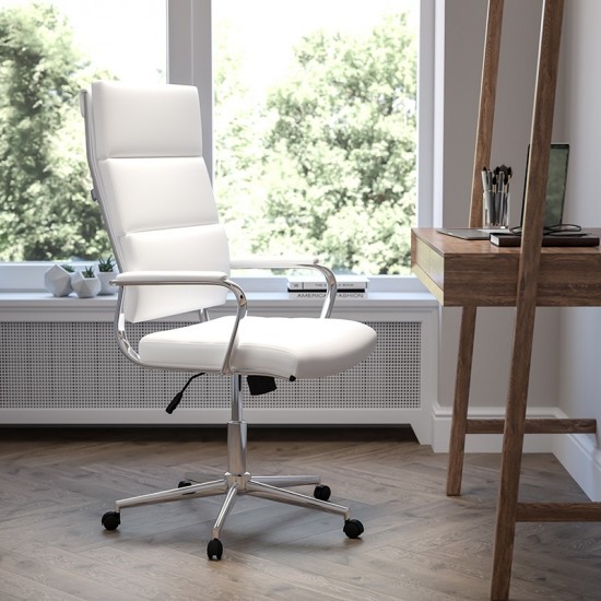 High Back White LeatherSoft Contemporary Panel Executive Swivel Office Chair