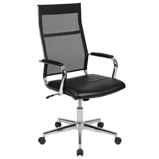 High Back Black Mesh Contemporary Executive Swivel Office Chair with LeatherSoft Seat