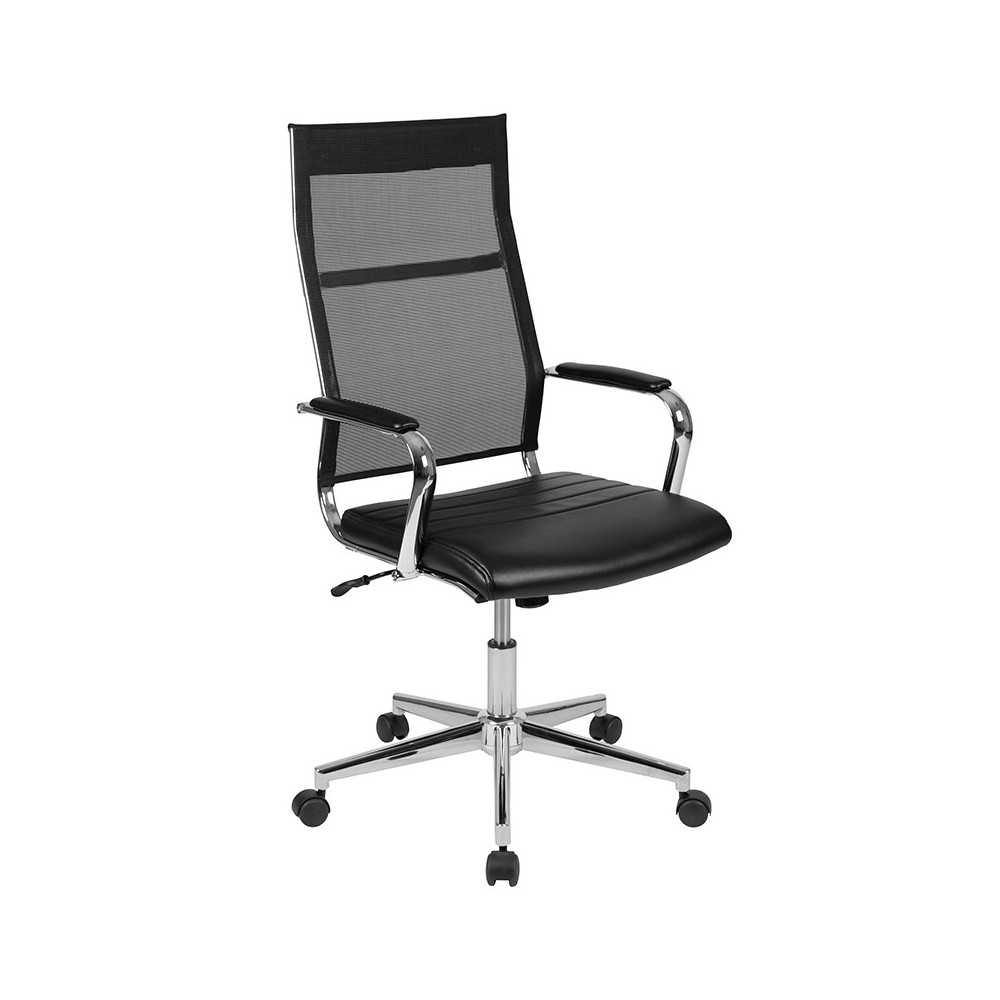 High Back Black Mesh Contemporary Executive Swivel Office Chair with LeatherSoft Seat