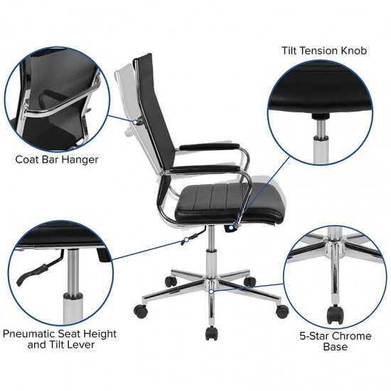 High Back Black Mesh Contemporary Executive Swivel Office Chair with LeatherSoft Seat