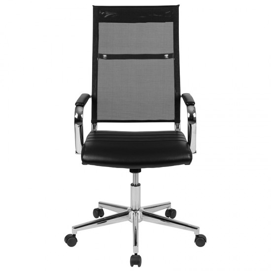 High Back Black Mesh Contemporary Executive Swivel Office Chair with LeatherSoft Seat