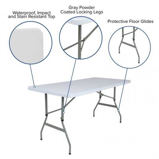 4.93-Foot Height Adjustable Granite White Plastic Folding Table
