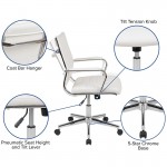 Mid-Back White LeatherSoft Contemporary Ribbed Executive Swivel Office Chair