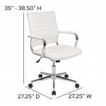 Mid-Back White LeatherSoft Contemporary Ribbed Executive Swivel Office Chair