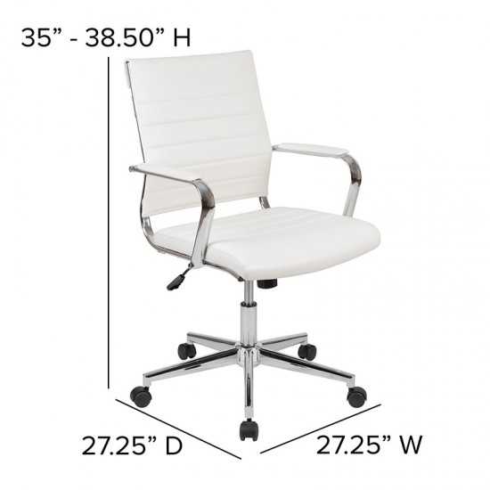 Mid-Back White LeatherSoft Contemporary Ribbed Executive Swivel Office Chair