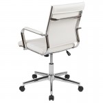 Mid-Back White LeatherSoft Contemporary Ribbed Executive Swivel Office Chair