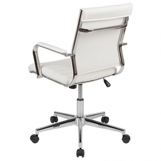 Mid-Back White LeatherSoft Contemporary Ribbed Executive Swivel Office Chair