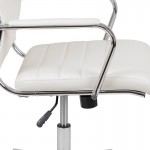 Mid-Back White LeatherSoft Contemporary Ribbed Executive Swivel Office Chair