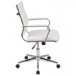 Mid-Back White LeatherSoft Contemporary Ribbed Executive Swivel Office Chair