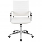 Mid-Back White LeatherSoft Contemporary Ribbed Executive Swivel Office Chair