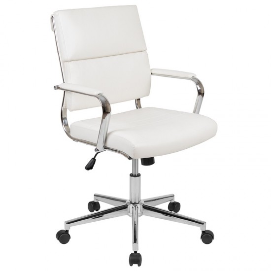 Mid-Back White LeatherSoft Contemporary Panel Executive Swivel Office Chair