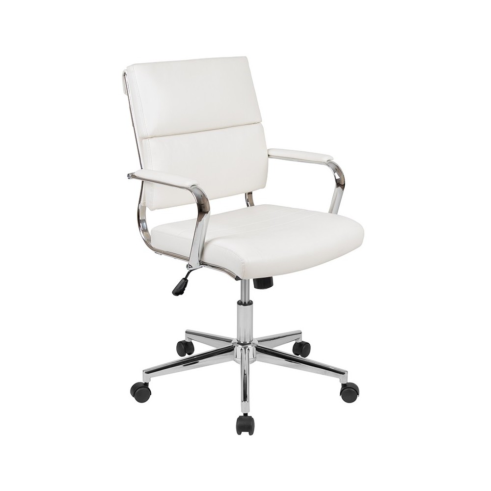 Mid-Back White LeatherSoft Contemporary Panel Executive Swivel Office Chair