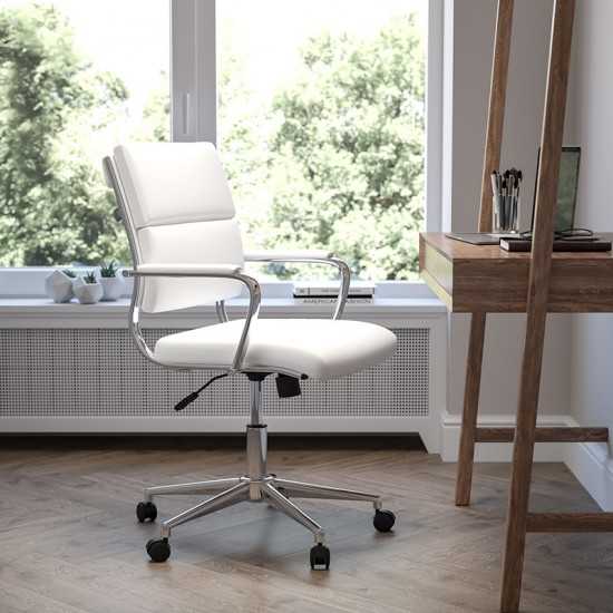 Mid-Back White LeatherSoft Contemporary Panel Executive Swivel Office Chair