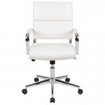 Mid-Back White LeatherSoft Contemporary Panel Executive Swivel Office Chair