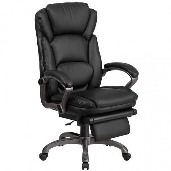 High Back Black LeatherSoft Executive Reclining Ergonomic Swivel Office Chair with Outer Lumbar Cushion and Arms