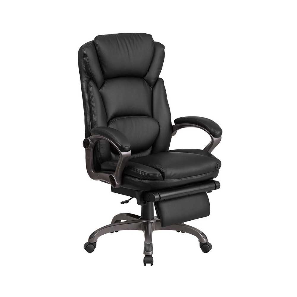 High Back Black LeatherSoft Executive Reclining Ergonomic Swivel Office Chair with Outer Lumbar Cushion and Arms