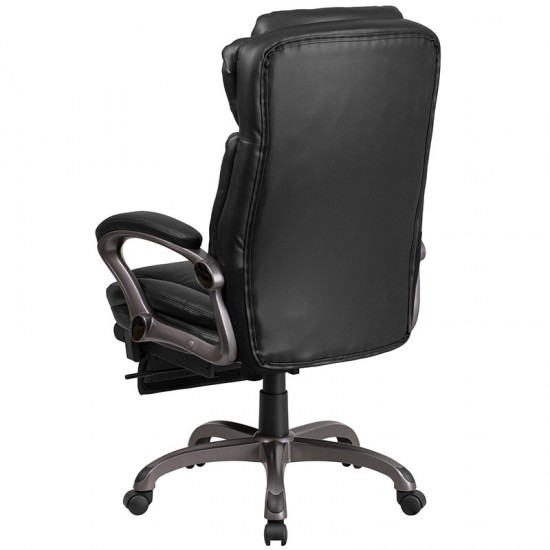 High Back Black LeatherSoft Executive Reclining Ergonomic Swivel Office Chair with Outer Lumbar Cushion and Arms