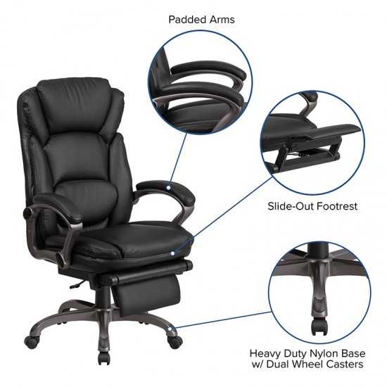 High Back Black LeatherSoft Executive Reclining Ergonomic Swivel Office Chair with Outer Lumbar Cushion and Arms