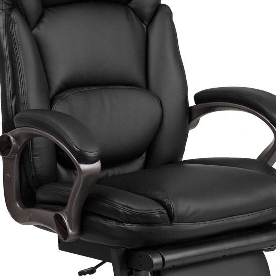 High Back Black LeatherSoft Executive Reclining Ergonomic Swivel Office Chair with Outer Lumbar Cushion and Arms