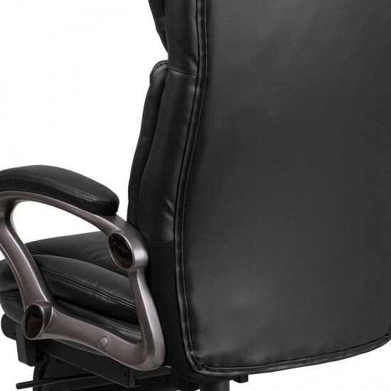 High Back Black LeatherSoft Executive Reclining Ergonomic Swivel Office Chair with Outer Lumbar Cushion and Arms