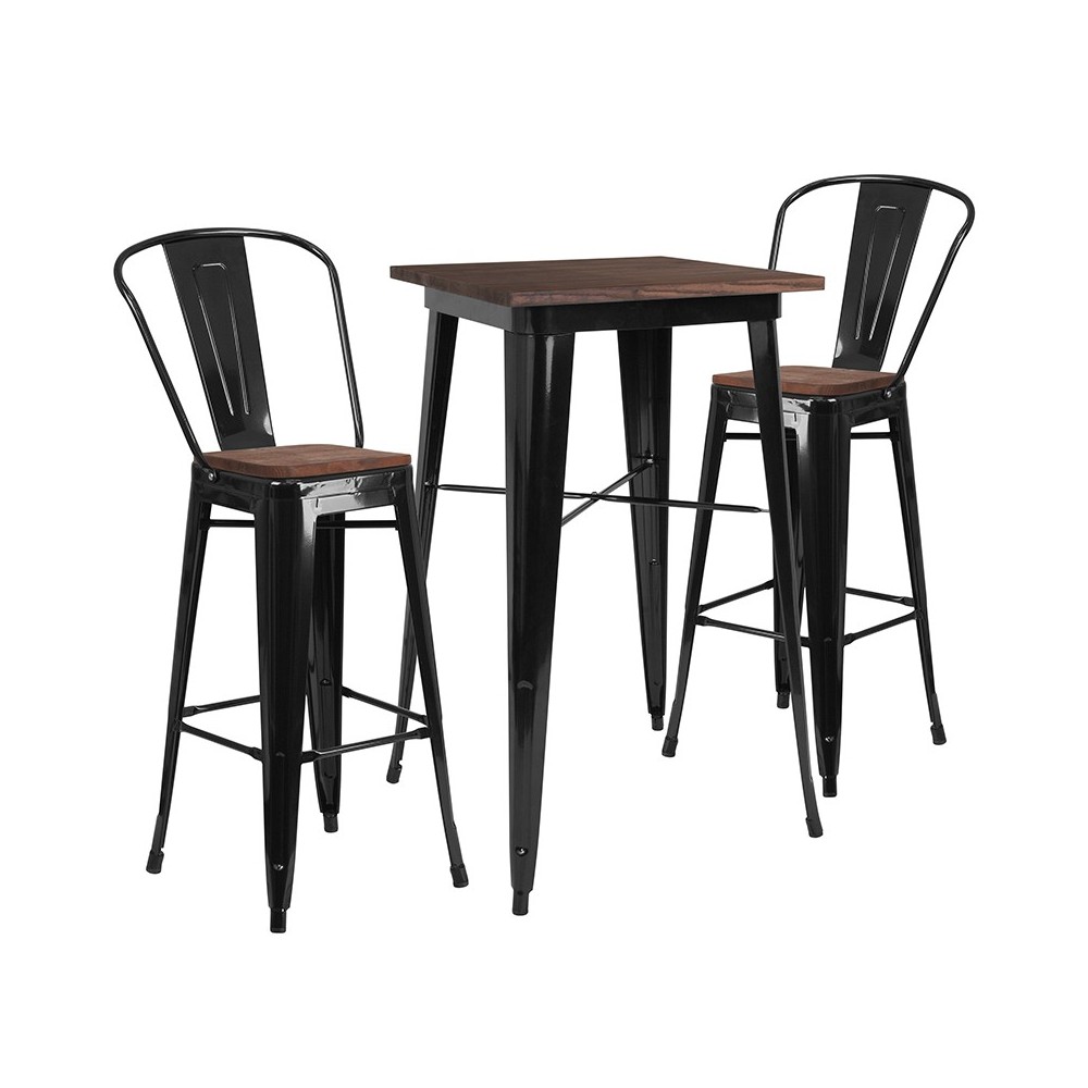 23.5" Square Black Metal Bar Table Set with Wood Top and 2 Stools 23.5" Square Black Metal Bar Table Set with Wood Top and 2 Stools