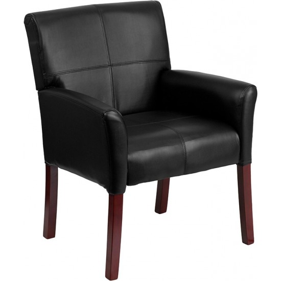 Black LeatherSoft Executive Side Reception Chair with Mahogany Legs