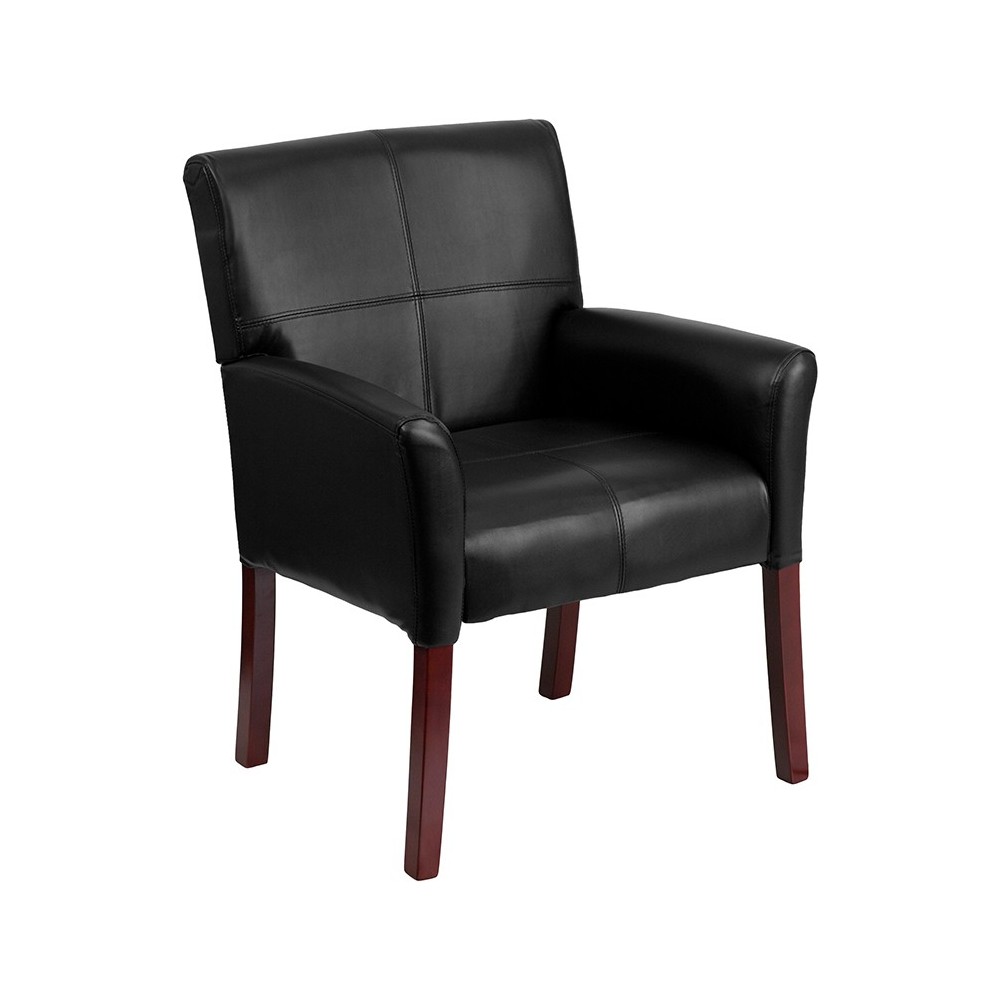 Black LeatherSoft Executive Side Reception Chair with Mahogany Legs