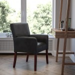 Black LeatherSoft Executive Side Reception Chair with Mahogany Legs