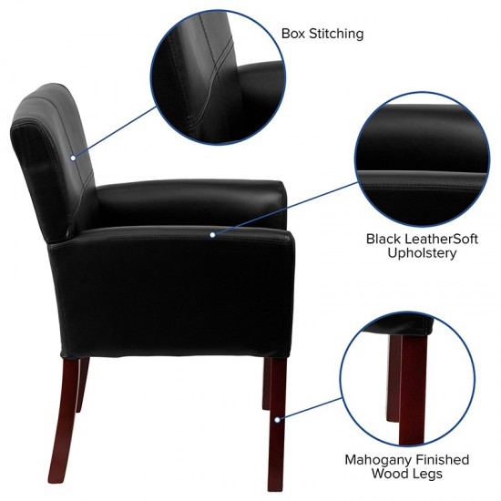 Black LeatherSoft Executive Side Reception Chair with Mahogany Legs