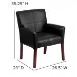 Black LeatherSoft Executive Side Reception Chair with Mahogany Legs