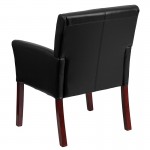 Black LeatherSoft Executive Side Reception Chair with Mahogany Legs