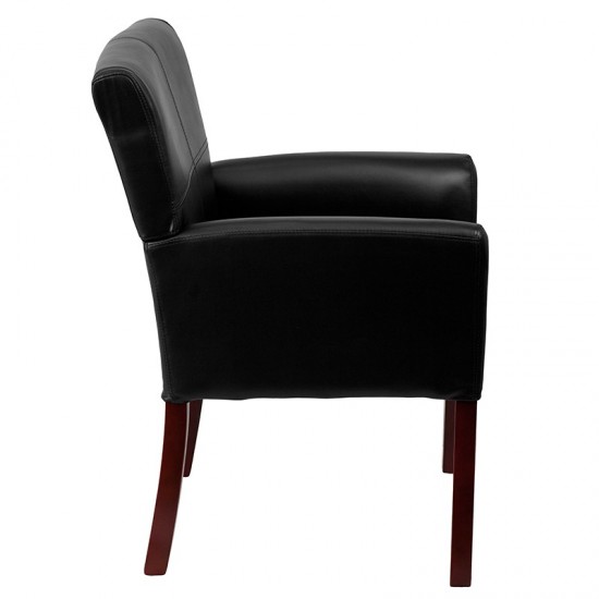 Black LeatherSoft Executive Side Reception Chair with Mahogany Legs