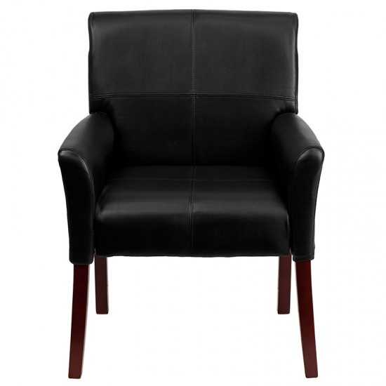 Black LeatherSoft Executive Side Reception Chair with Mahogany Legs