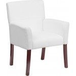 White LeatherSoft Executive Side Reception Chair with Mahogany Legs