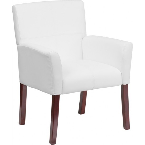 White LeatherSoft Executive Side Reception Chair with Mahogany Legs